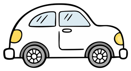 Simple white cartoon car hand drawn illustration with rounded classic shape cute doodle vector art