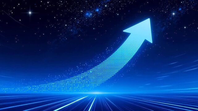 Blue arrow pointing upwards in space