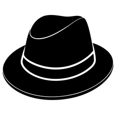 Black fedora hat illustration viewed from the front on a white background