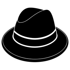 Simple black fedora hat illustration on a clean white background viewed from the front