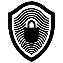 Secure fingerprint shield illustration featuring a locked padlock symbolizing identity protection and security measures
