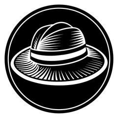 Vintage Hat Illustration with Sunburst Design in Circular Frame