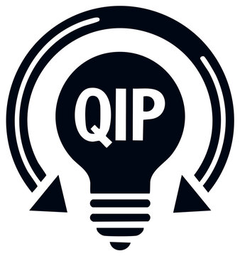 Lightbulb with QIP acronym and circular arrow icon representing innovation and idea generation