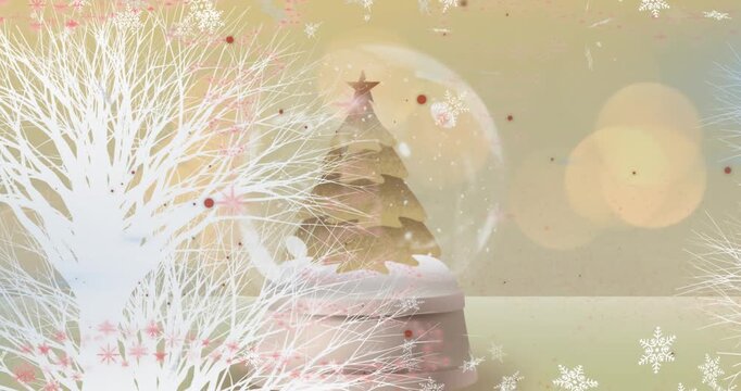 Animation of falling snow over background with red filter