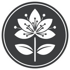 Obraz premium Floral emblem on black background. Stylized botanical symbol inside a circle.