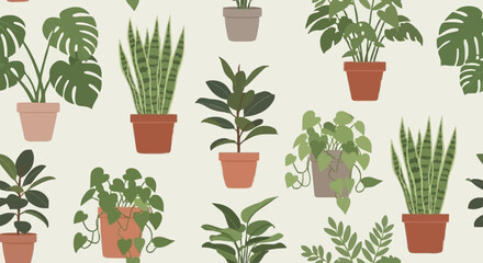 Collection of various potted houseplants arranged in a pattern.