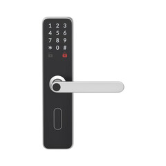 Auto door lock. Digital door lock. Smart door lock with handle on white background 