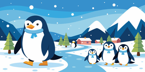 Obraz premium Penguins walk in winter