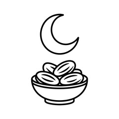 Dates and crescent moon Ramadan vector style coloring page 