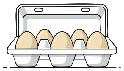 Six Cream Colored Eggs in a White Carton