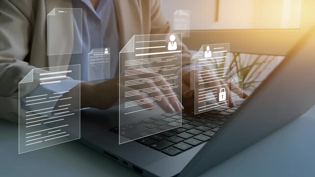  Documents confidentiality,cyber security protection concept. Software for security, searching and managing corporate document and employee information.	
