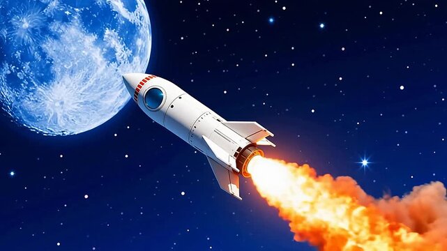 RocketLaunchAgainstStarrySkyandBlueMoon