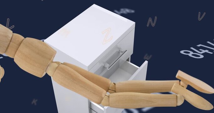 Animation of data processing over manequin and locker