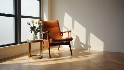Fototapeta premium Modern armchair in sunlit room
