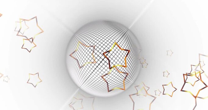 Digital animation of abstract blue shapes over crying face emoji on yellow background