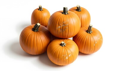 Pile of orange pumpkins on white background