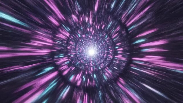 Rapid movement through an endless futuristic magenta and cyan light speed tunnel generating a breathtaking dynamic warp effect endless futuristic, magenta, cyberspace
