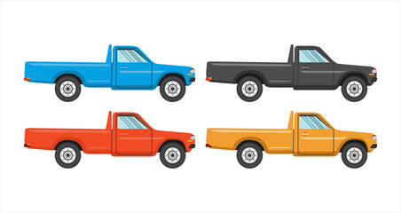 Fototapeta premium Pickup side view flat design vector illustration collection double cabin 