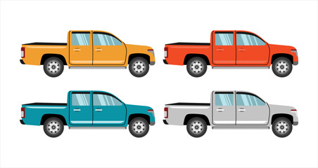 Pickup side view flat design vector illustration collection double cabin 