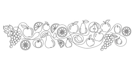 Line Art Fresh Fruit and Citrus Border