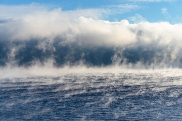 Obraz premium Frost smoke on Lake Mjøsa, Norway, January 2026.