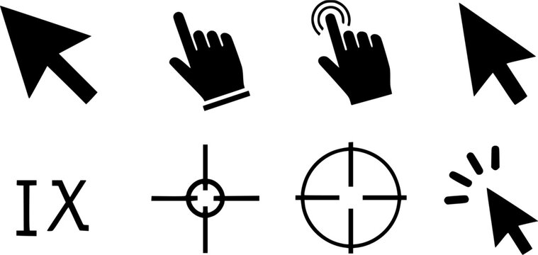 Cursor icons set and Computer curser vector icon Pointing sign Curser silhouette vector art of illustration