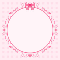 Valentine vintage frame vector illustration. Vintage ribbon frame on sweet pink square pattern background