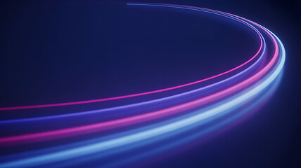 Vibrant neon light trails in motion on dark background