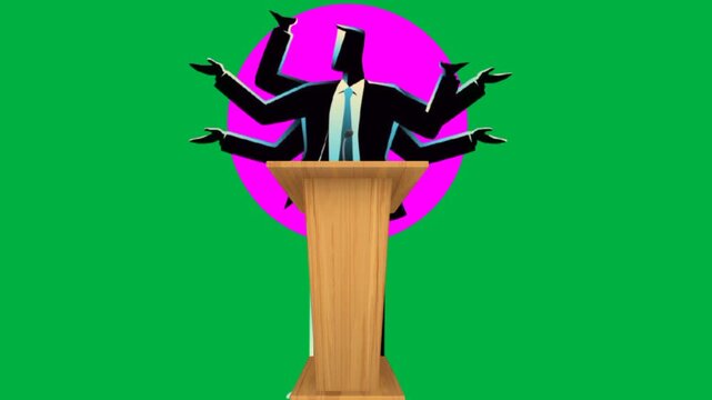 Vector illustration of a man and woman dancing on an ancient stone podium pedestal designed with 3D art icons and symbols