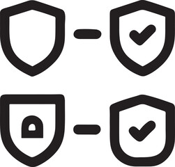 Shield Icons Illustrating Security: A set of shield icons elegantly depicts the concepts of protection and security, incorporating symbols of validation and access control to represent digital safety.