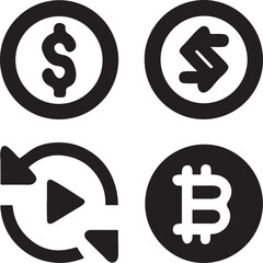Financial Icons: Minimalistic financial icons, highlighting the symbols for dollar sign, crypto currency, and other financial exchange symbols.