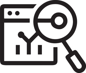Data Analysis Icon: A simple yet effective icon, depicting a magnifying glass hovering over a graph, symbolizes data analysis and exploration. It represents the crucial process of examining.