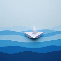 paper boat on blue water