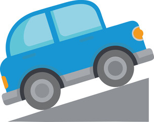 Blue cartoon truck driving on road isolated transparent background