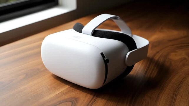 Vr headset on wooden table