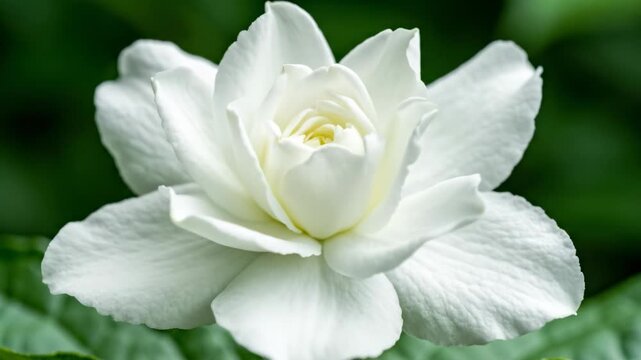 Rapid time-lapse macro view of a single jasmine flower bud dramatically opening and blooming into a fully realized pristine white blossom development, macro, acceleration