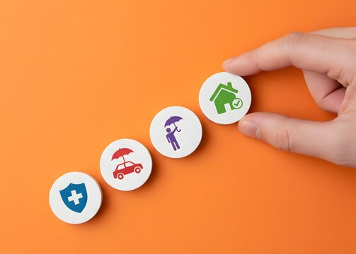 Selecting an insurance service concept. Comparing coverage options for life, health, property and risk protection.