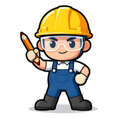 Cartoon CHIBI style construction worker. Active working posture. Ideal icon for logo, badge, branding, company mascot.