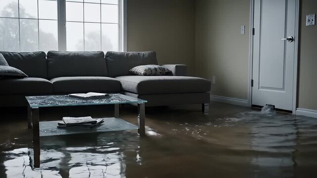 Flooded Living Room with Water Damage.