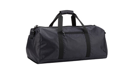 Fototapeta premium Black duffel bag isolated on white background, perfect for gym, travel, or weekend getaway, minimalist style