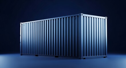 Obraz premium Large Silver Shipping Container with Vertical Ribs on Dark Blue Background