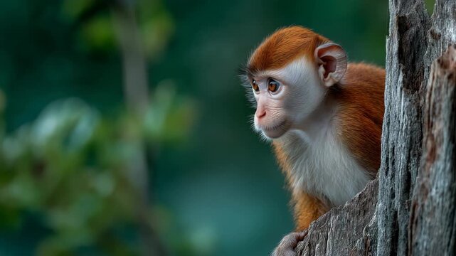 a red monkey in nature habitat, green lush rainforest 