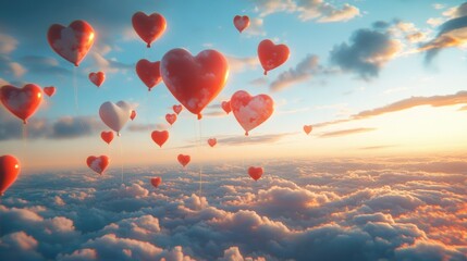 Obraz premium A Box flying on a parachute with pink cloud in valentine day,package flying down from sky and cloud with parachute, concept for delivery service,shopping online,air delivery service.