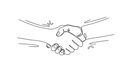 Obraz premium Line art of a handshake symbolizing agreement and cooperation. No editable strokes