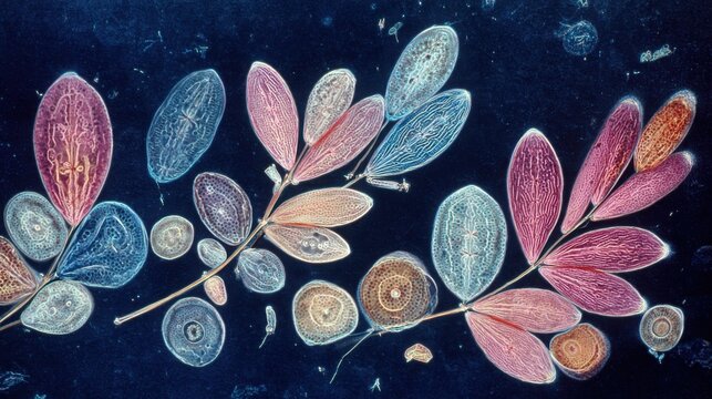 Intricate Fungal Spores Displayed Under Microscope Revealing Cellular Structures and Patterns