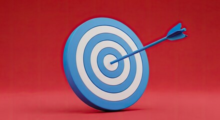 Precise arrow hitting the center of a blue and white target