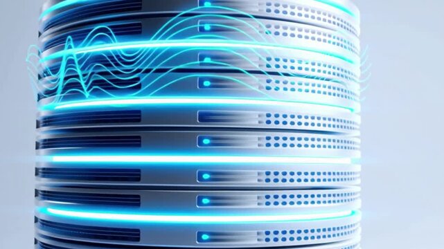Futuristic Illustration of High Performance Server Design Featuring Sleek Lines and Dynamic Lighting for Advanced Technology Concept in Data Management