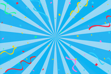 Colorful striped background with confetti and ribbons for party or celebration decoration ideas
