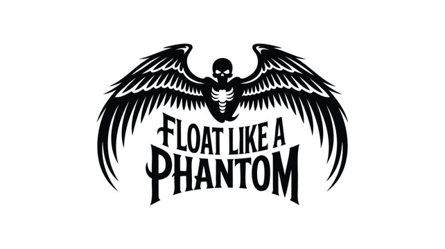 Black skull with wings and text float like a phantom