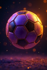 Fototapeta premium 3d neon soccer ball on black background
